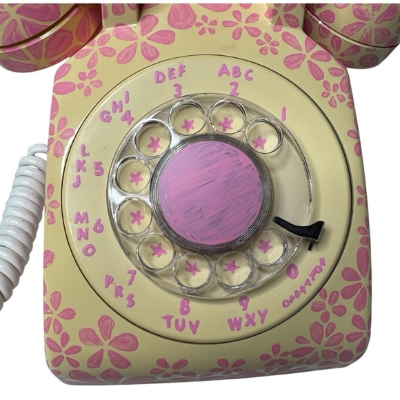 Vintage ITT Floral Rotary Phone Pink Cream Corded 500 - Picture 4 of 16